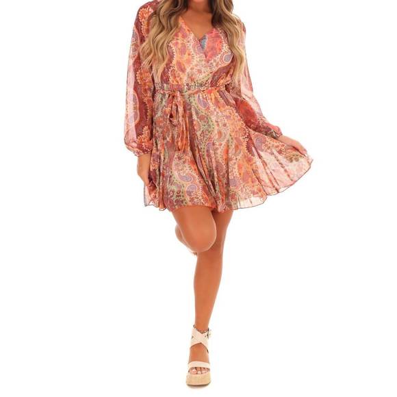 NEW UMGEE fashion forward paisley dress in rust - Picture 2 of 5